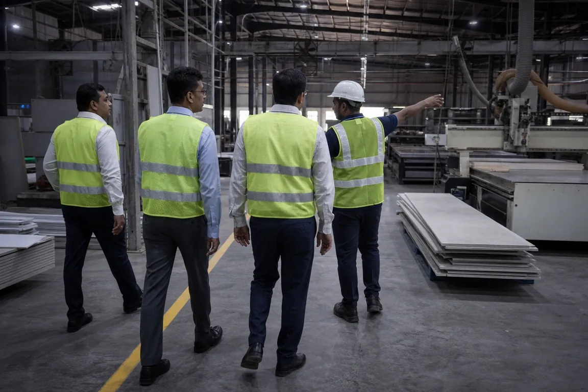 The IBS manufacturing floor in Mumbai, with cutting, fabrication and finishing bays in operation